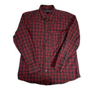ISSEY MIYAKE Men Red Plaid Embroidered Shirt Size 2 Medium‎